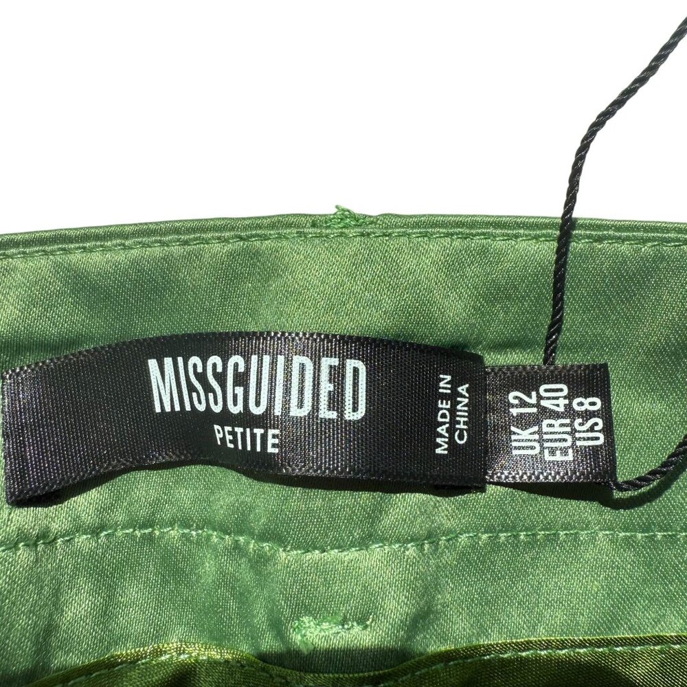 NWT Missguided Pleated Wide Leg Cropped Pants Women's Shiny 8 Green Pockets - Picture 10 of 12